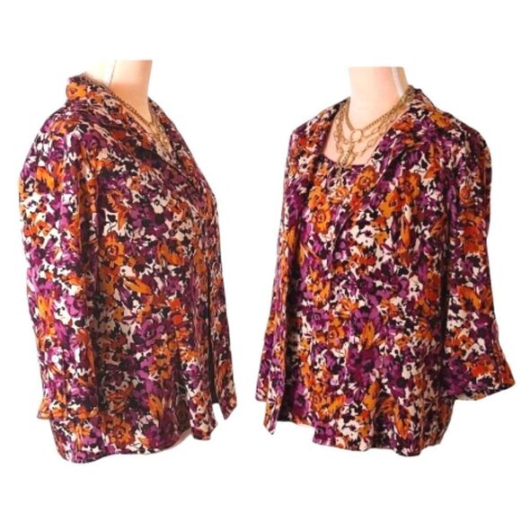 VTG 2 Piece Fall Printed Cottagecore Sleeveless Blouse and Jacket Set Large P - Picture 6 of 15